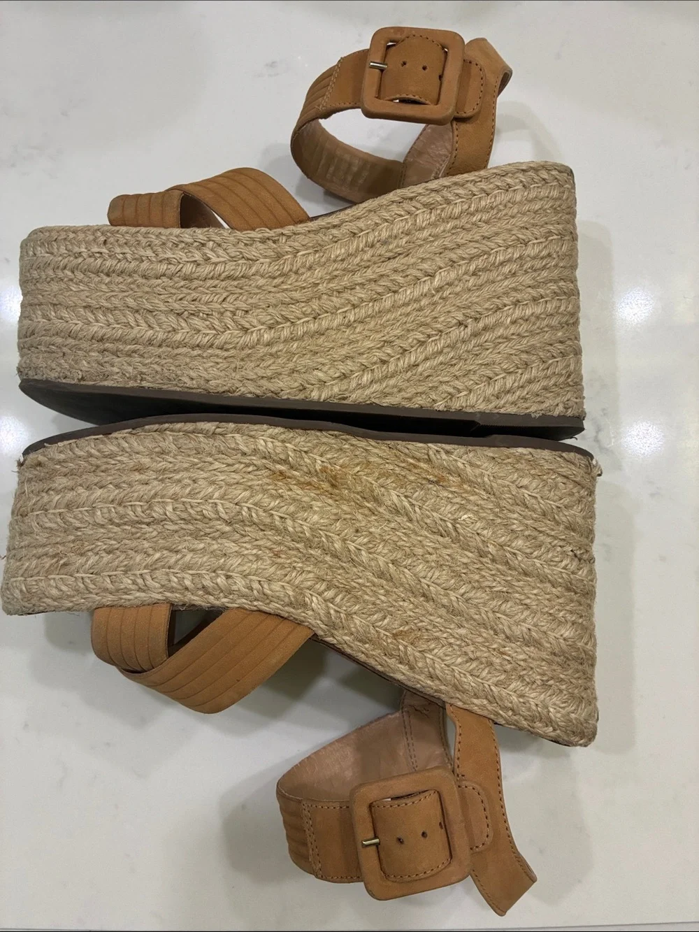 SCHUTZ Tan Espadrille Platform Wedge Sandals 6